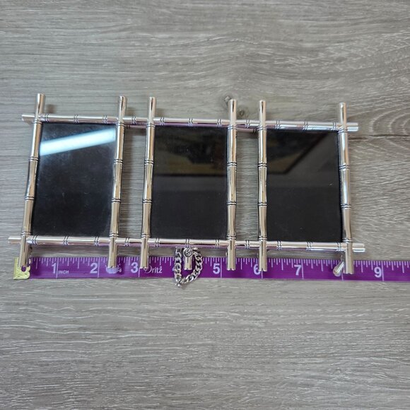 Triple Silver Bamboo-Inspired Picture Frame With Easel Backing Holds 3 Photos - Picture 8 of 10